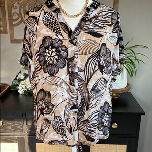 Westbound Black and Tan Artistic Floral Button Down Shirt